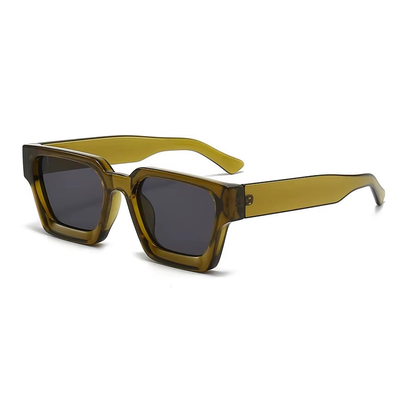 Noor retro vierkante zonnebril, olijf met grijs glas