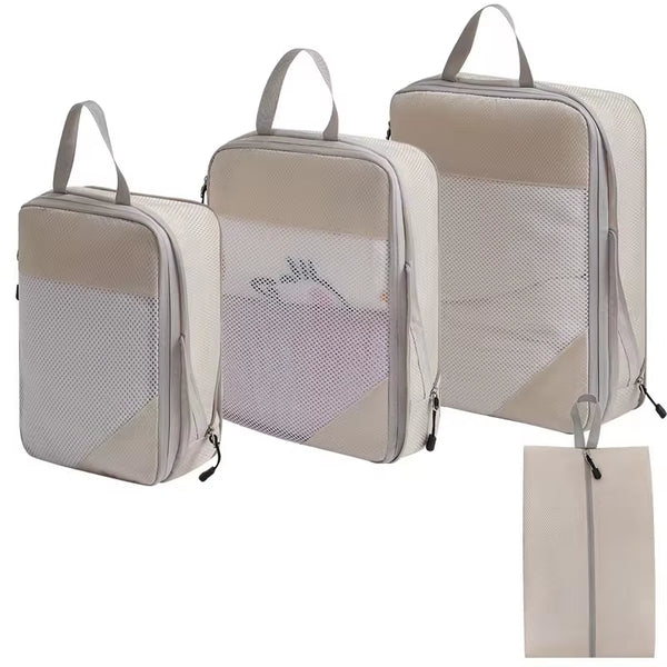 3 packing cubes met schoenenzak in beige
