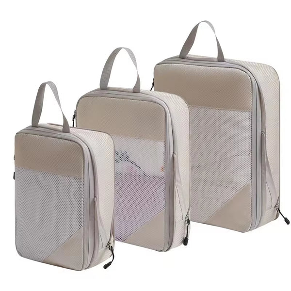 Compressie packing cubes set van 3 in beige