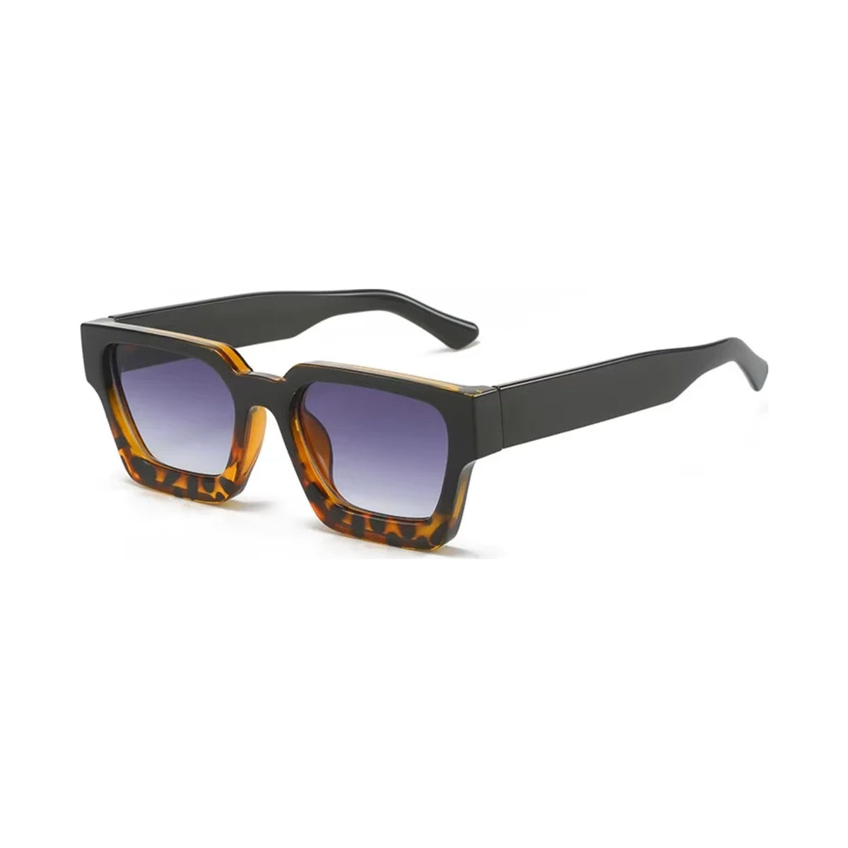 Noor retro vierkante zonnebril, zwart luipaard met grijs glas